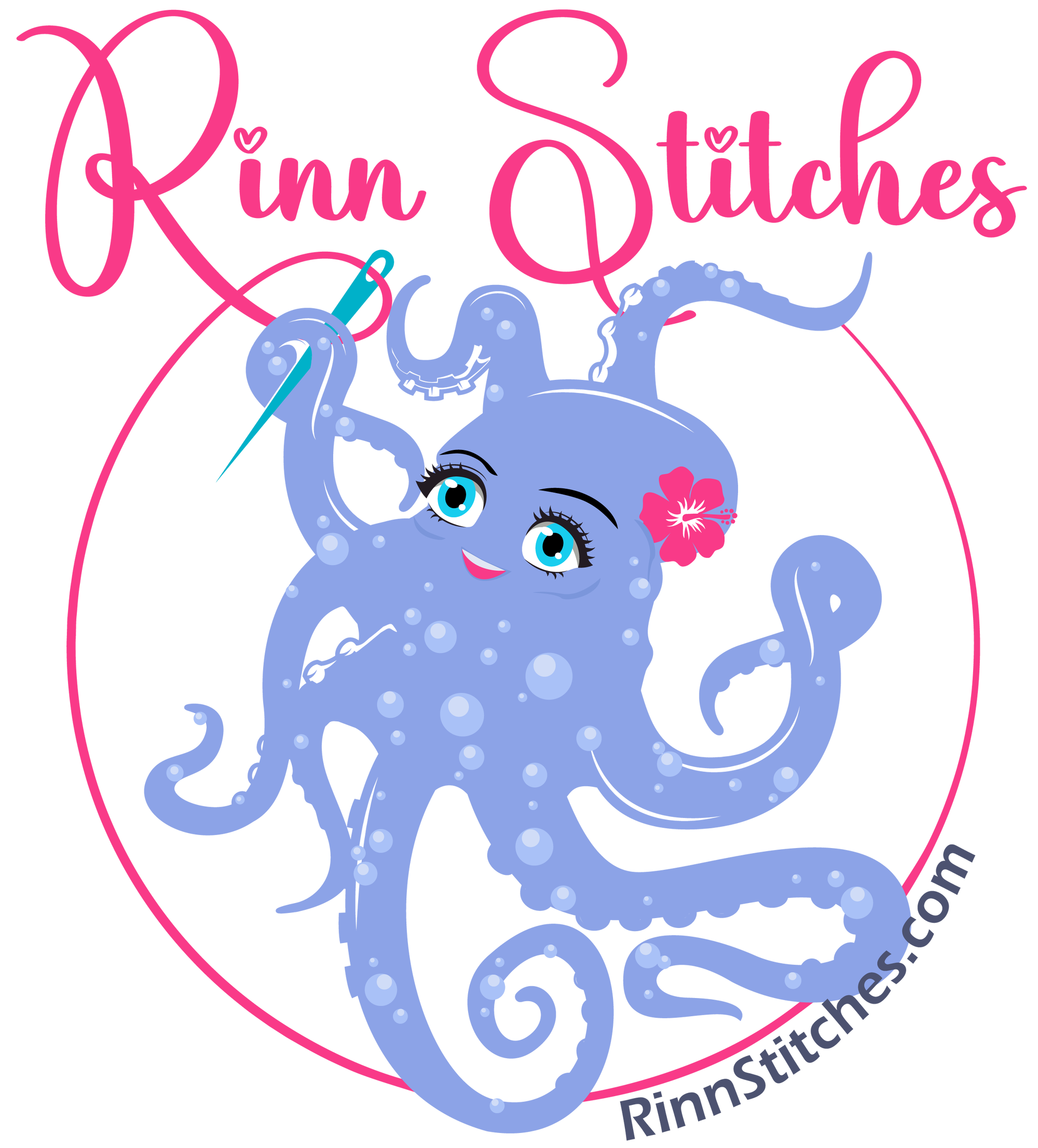 Rinn Stitches Creative & Unique Embroidery on Maui, Hawaii periwinkle octopus logo